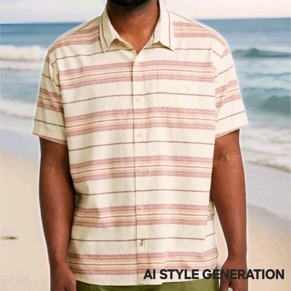 LL Bean Hemp Blend Backyard BBQ Shirt Neutral Tones SS Untucked Length Men’s L - Picture 12 of 12